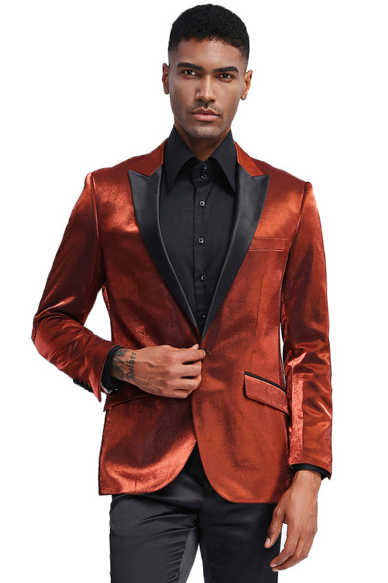 Chaqueta de esmoquin de satén brillante, de corte entallado, para graduación y boda, para hombre, en color óxido