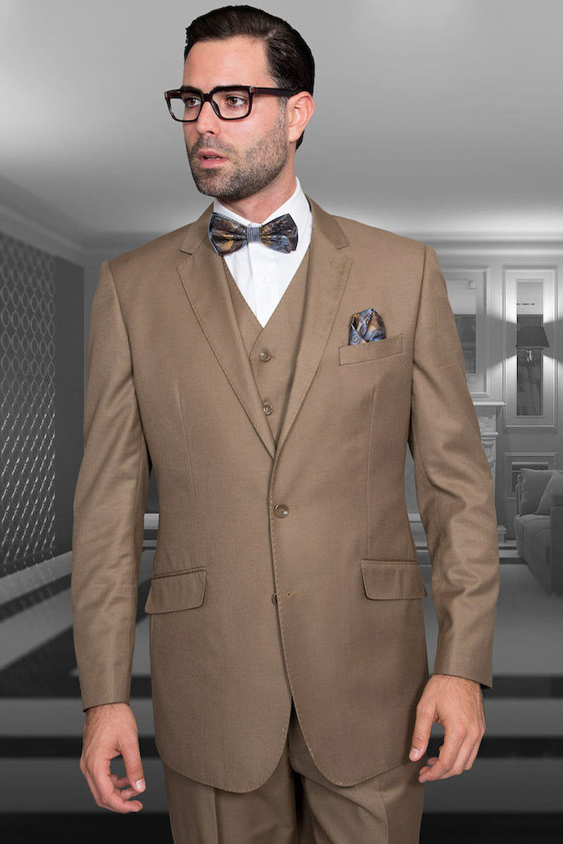 Traje de boda y negocios de lana de diseño para hombre, con chaleco y corte moderno, en color bronce