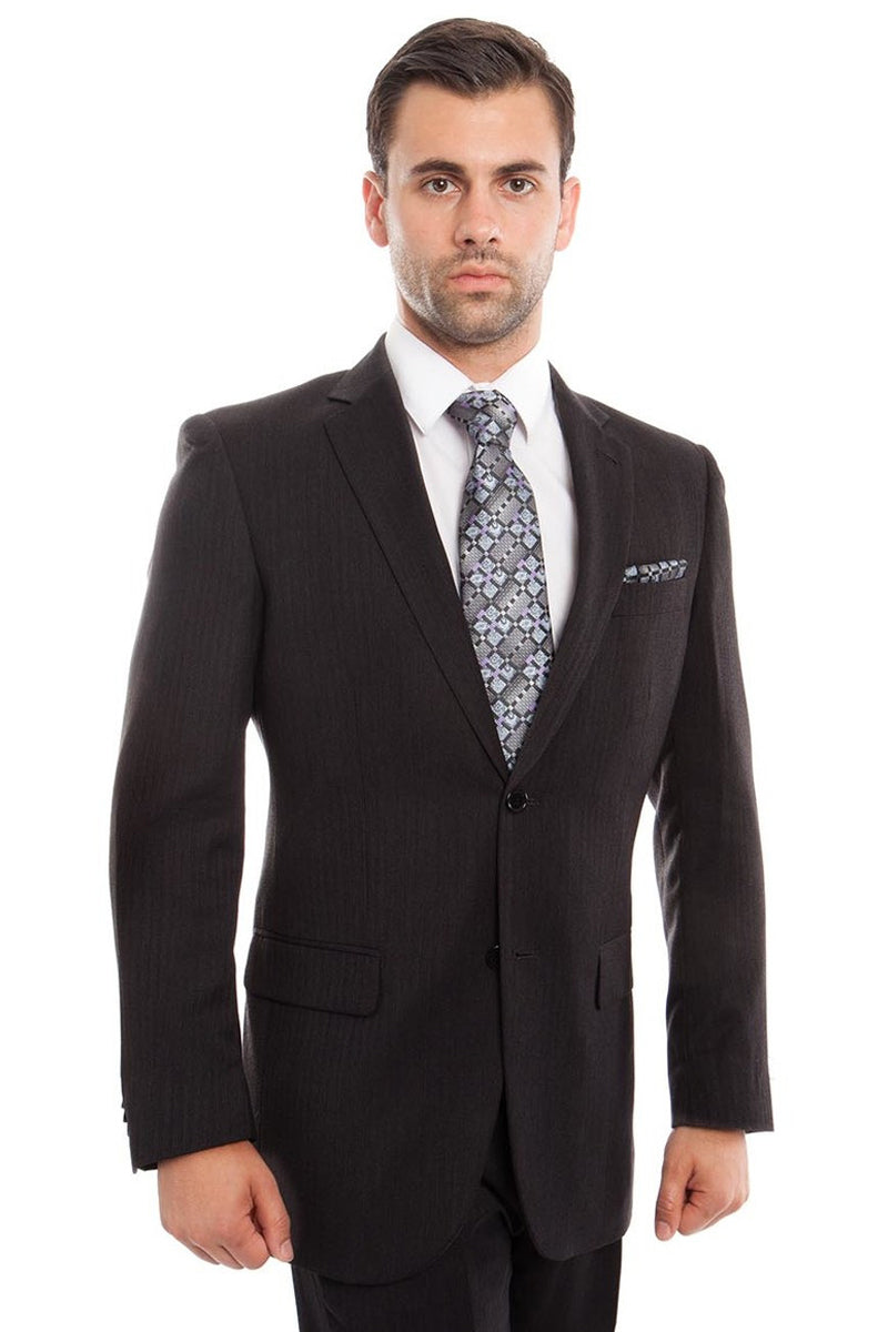 Traje de negocios de dos botones con raya diplomática microtonal para hombre en gris