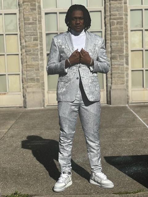 Men's Silver Grey Paisley Slim Fit Suit from Vinci Suits