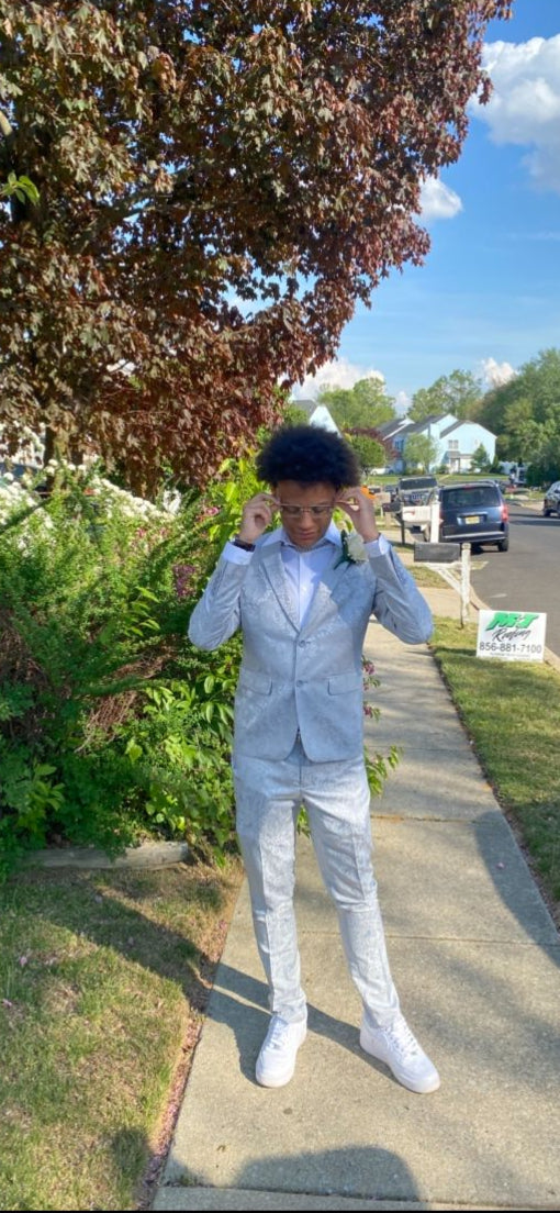 Men's Silver Grey Paisley Slim Fit Suit from Vinci Suits