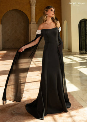 Rachel Allan RB8208 Off The Shoulder Cape Sleeve Stretch Jersey Formal Dress