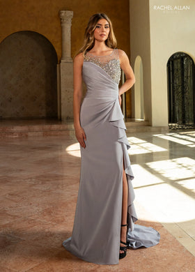 Rachel Allan RB8209 Sheer Beaded Illusion Neckline Sleeveless Formal Evening Dress