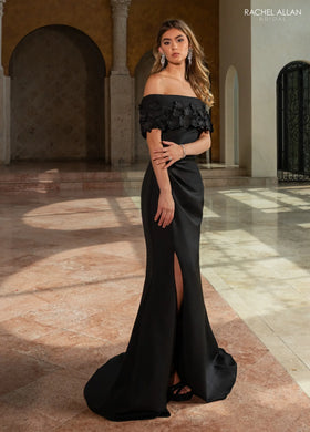 Rachel Allan RB8217 Off the Shoulder 3D Floral Appliqué Dress