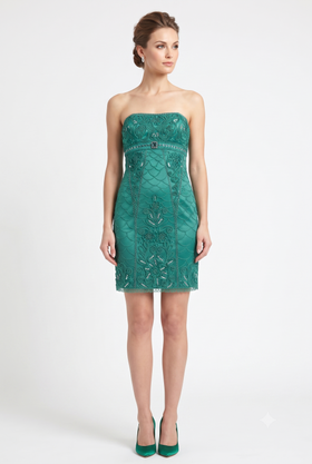 Sue Wong N1407 Scalloped Gem Strapless Mesh Dress
