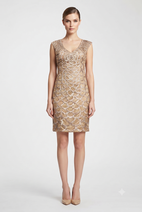 Sue Wong N2330 Cap Sleeve Embroidered Scalloped Dress
