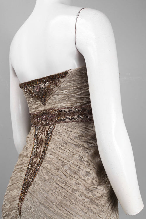 Sue Wong N2424 Strapless Beaded Empire Waist Lace Dress