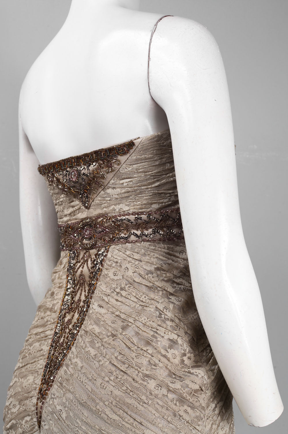Sue Wong N2424 Strapless Beaded Empire Waist Lace Dress