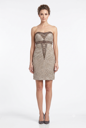 Sue Wong N2424 Strapless Beaded Empire Waist Lace Dress