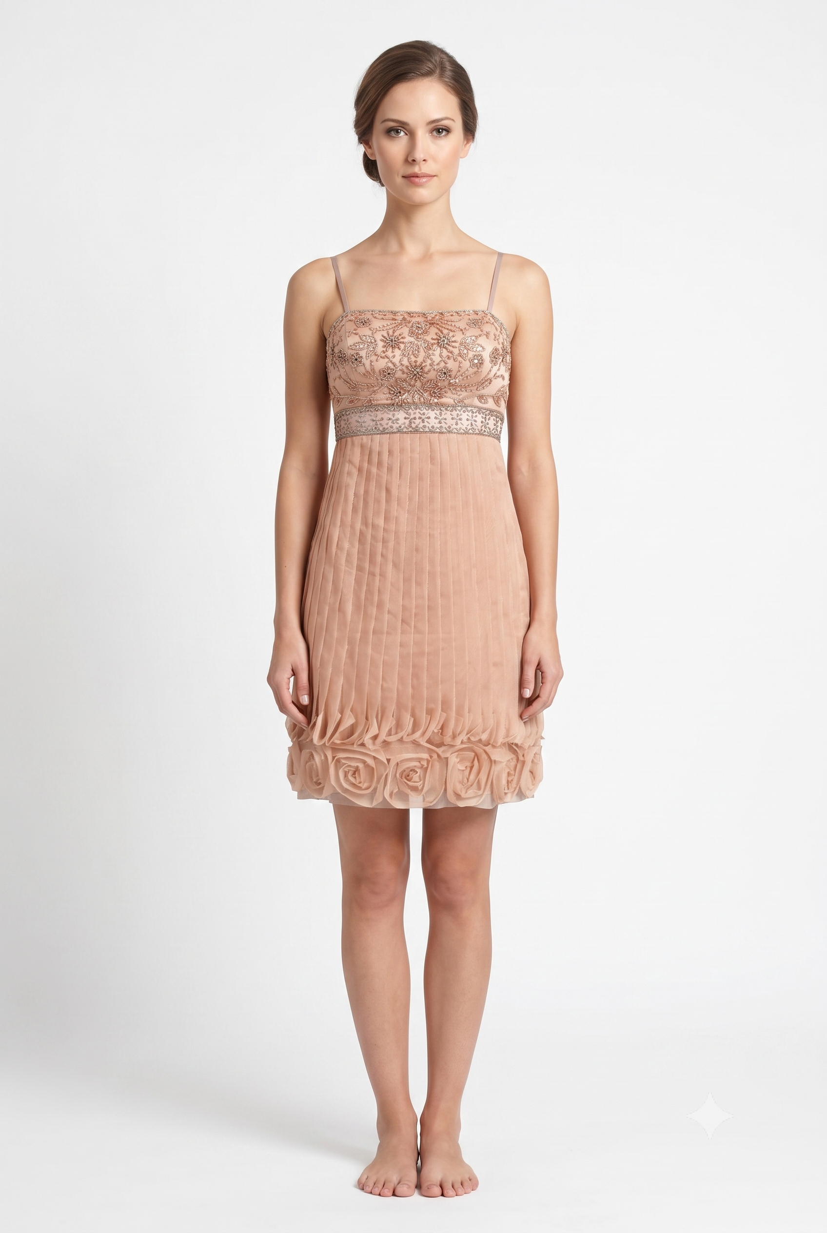 Sue Wong N2445 Spaghetti Strap Beaded Rosette Hem Dress