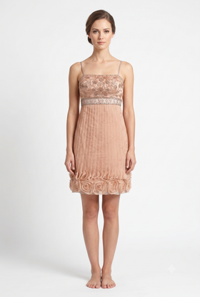 Sue Wong N2445 Spaghetti Strap Beaded Rosette Hem Dress