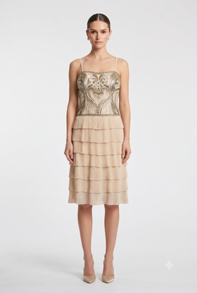 Sue Wong N4100 Spaghetti Strap Beaded Accordion Dress
