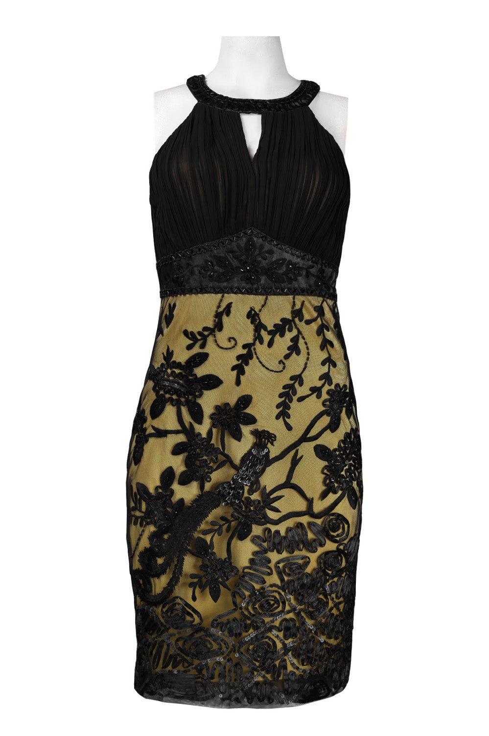 Sue Wong N4117 Keyhole Appliqué Mesh Sheath Dress
