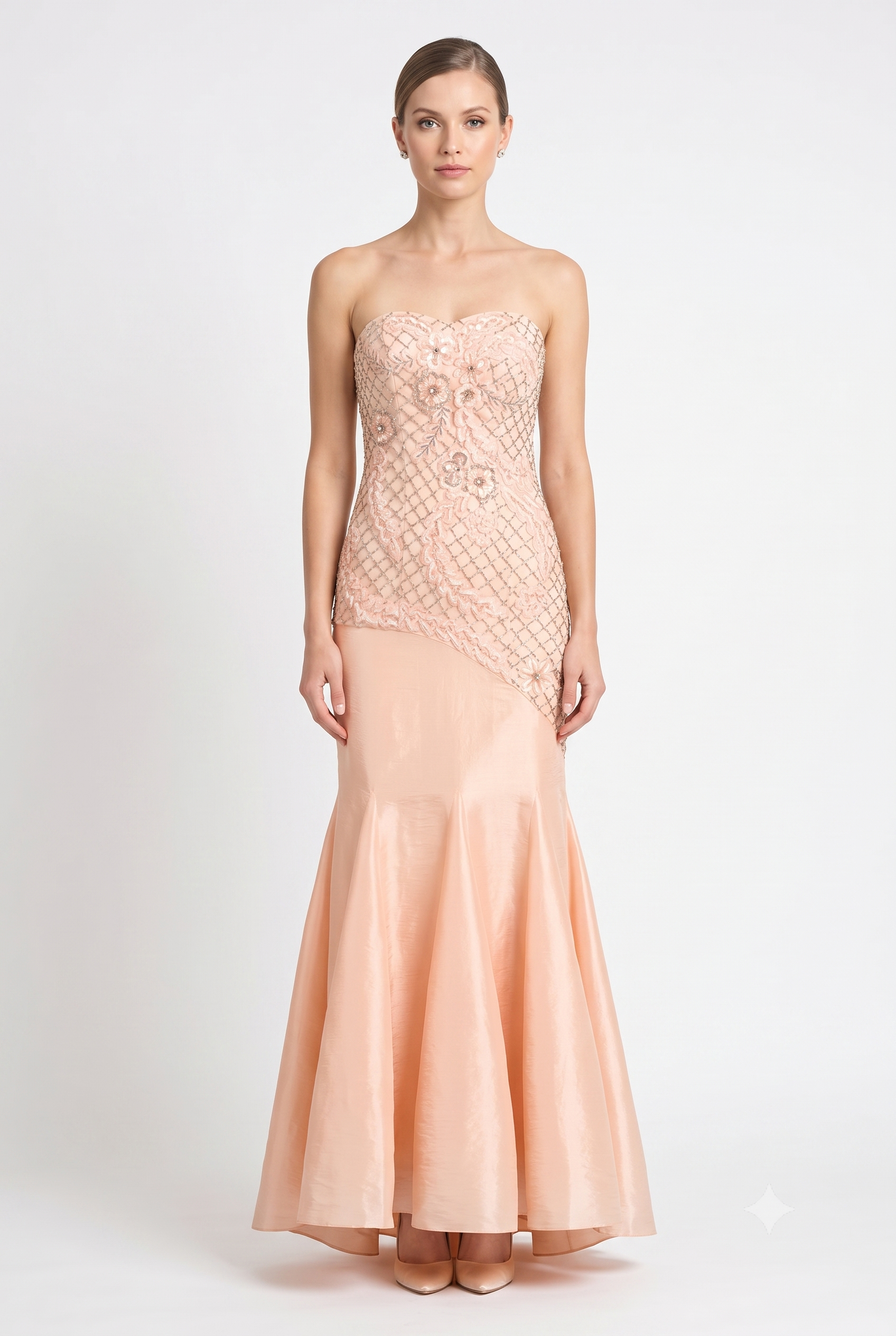 Sue Wong N4130 Strapless Floral Beaded Mermaid Dress