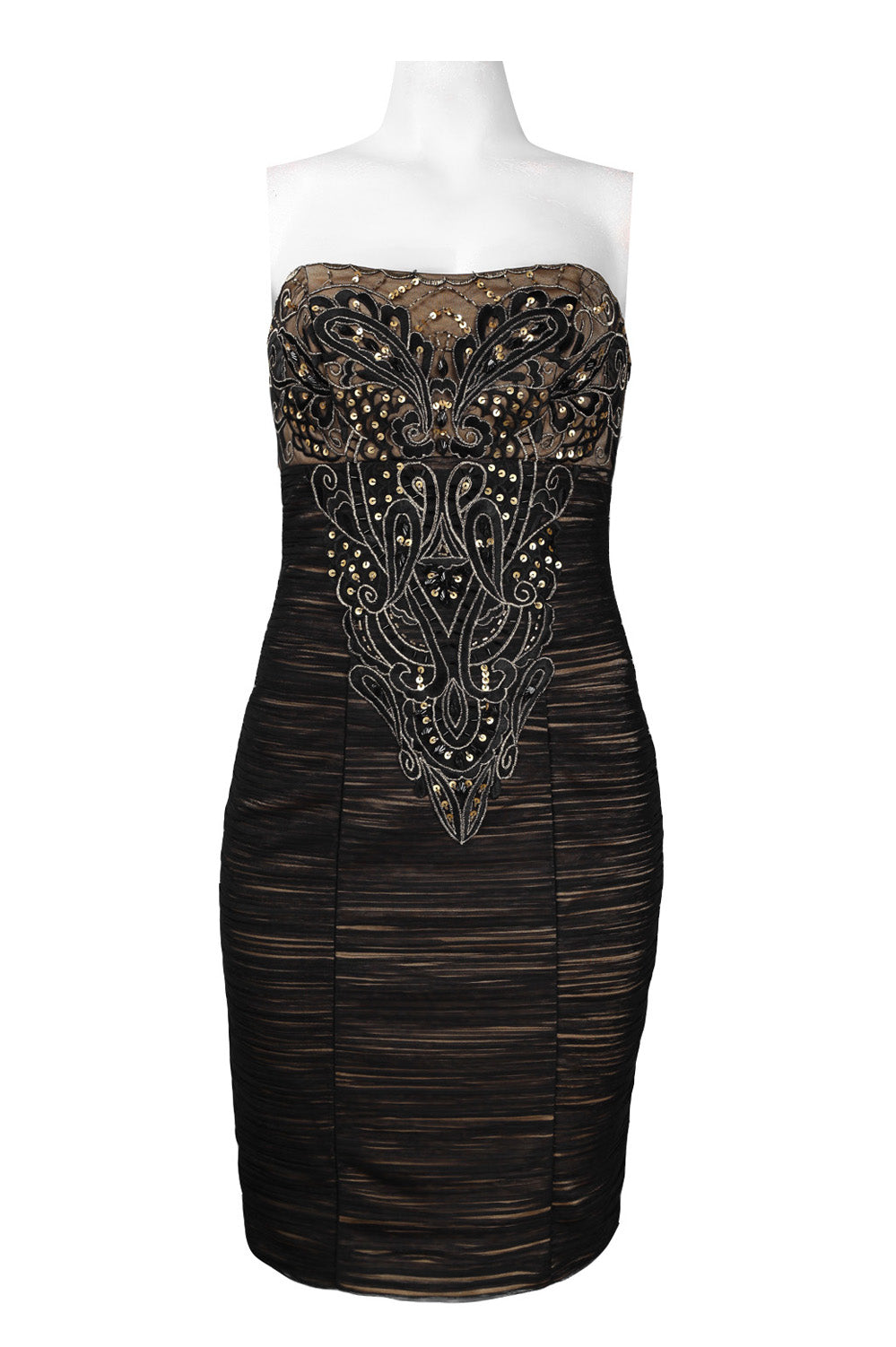 Sue Wong N4143 Embroidered Sequin Strapless Mesh Dress