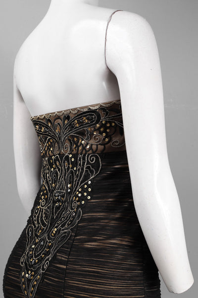Sue Wong N4143 Embroidered Sequin Strapless Mesh Dress