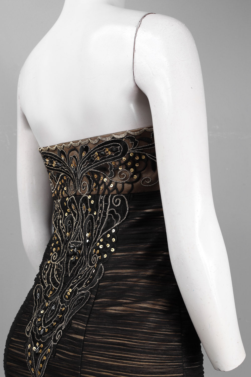 Sue Wong N4143 Embroidered Sequin Strapless Mesh Dress