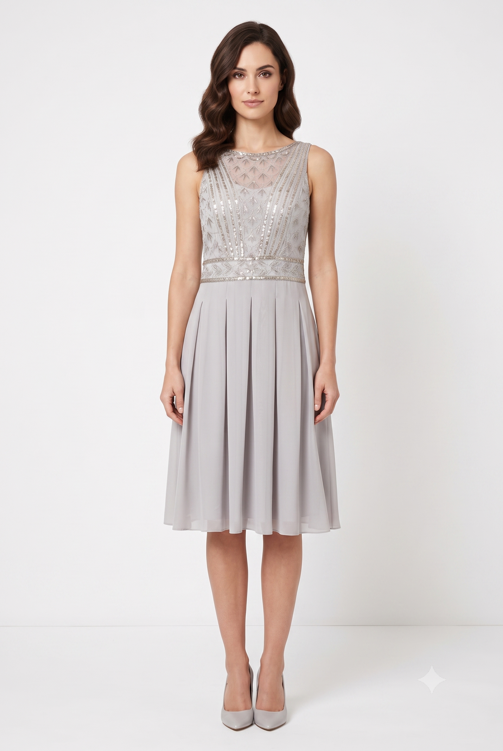 Sue Wong N4216 Sleeveless Beaded Bodice Pleated Dress