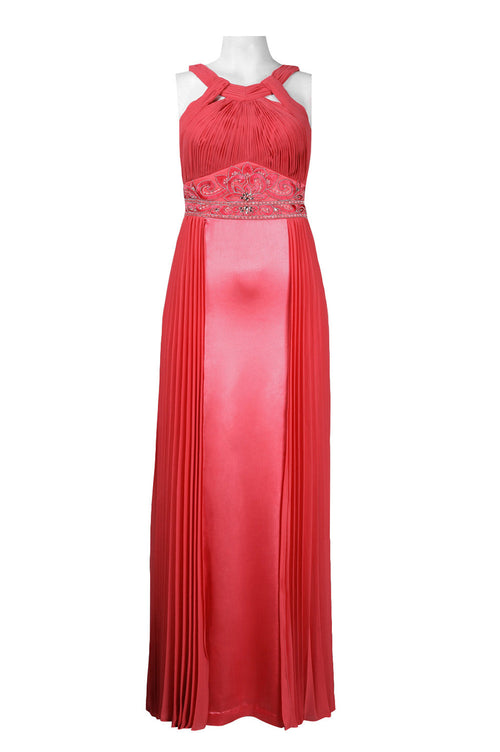 Sue Wong N4312 Halter-Style Beaded Waist Accordion Dress