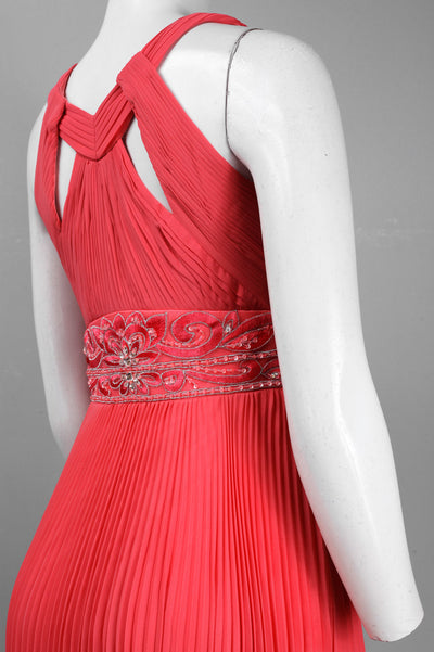 Sue Wong N4312 Halter-Style Beaded Waist Accordion Dress