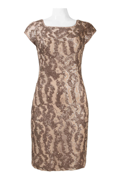 Sue Wong N4442 Cap Sleeve Sequined Sheath Dress