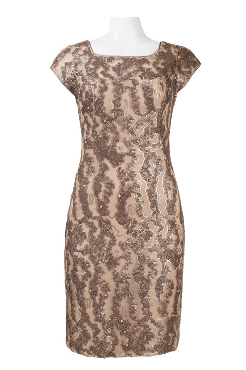 Sue Wong N4442 Cap Sleeve Sequined Sheath Dress