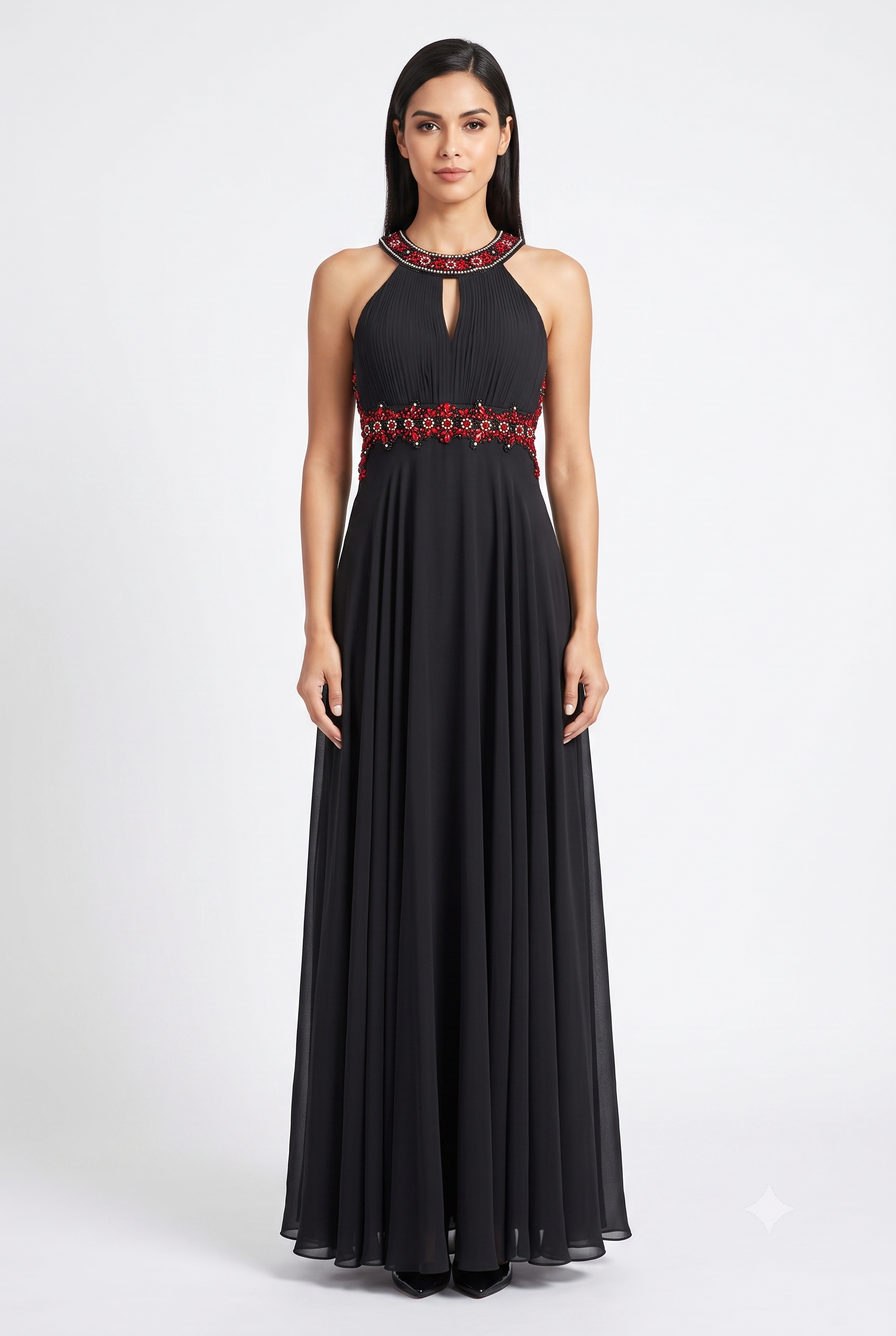 Sue Wong N5330 Halter Beaded Cutout Back Evening Dress