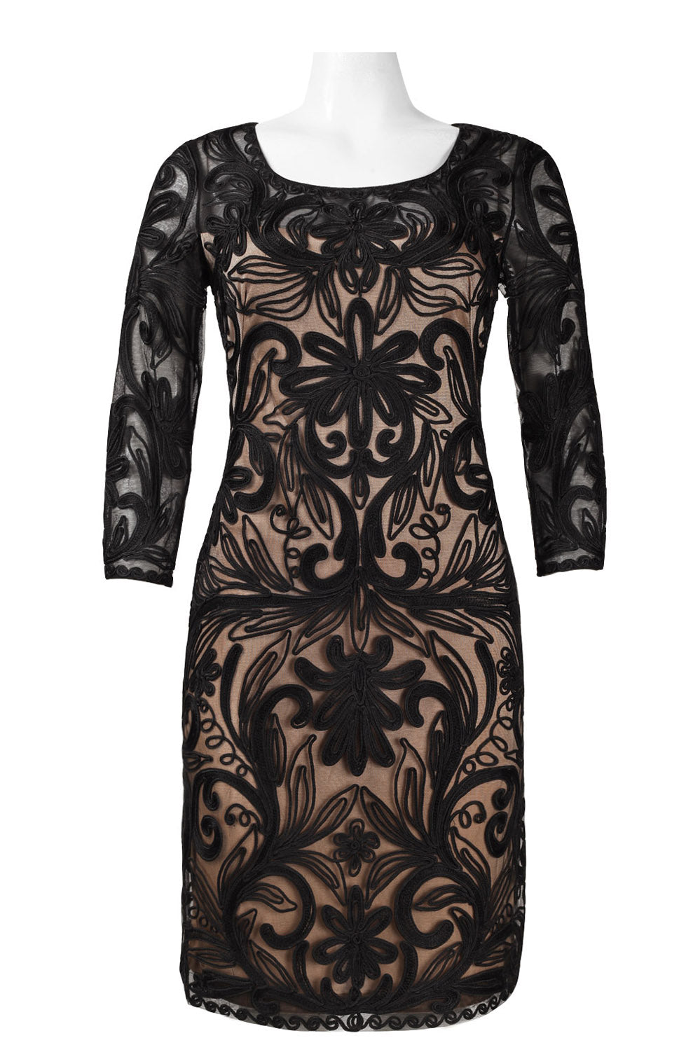 Sue Wong N5344 3/4 Sleeve Floral Embroidered Mesh Dress