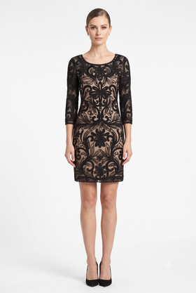 Sue Wong N5344 3/4 Sleeve Floral Embroidered Mesh Dress
