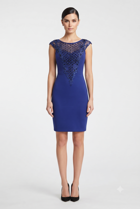Sue Wong N5345NM Sleeveless Beaded Scuba Dress