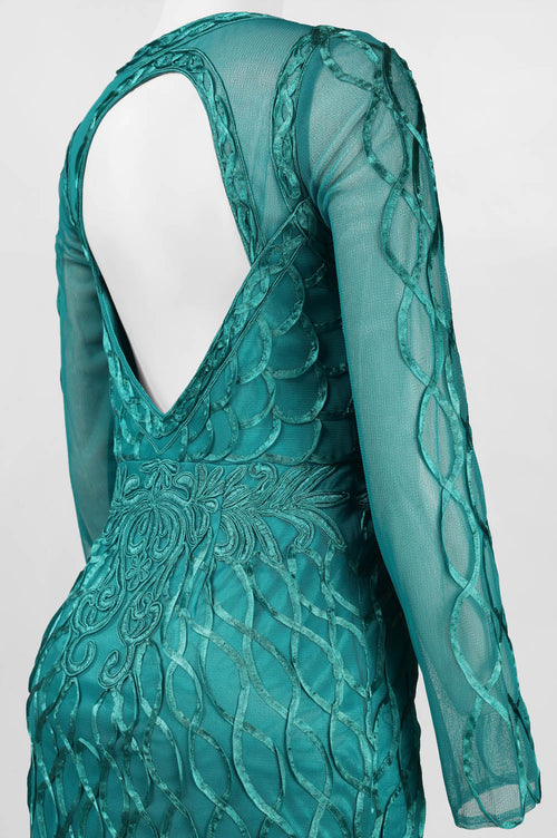 Sue Wong N5412 Long Sleeve Embroidered Open-Back Dress
