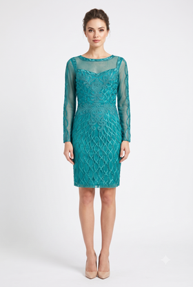 Sue Wong N5412 Long Sleeve Embroidered Open-Back Dress