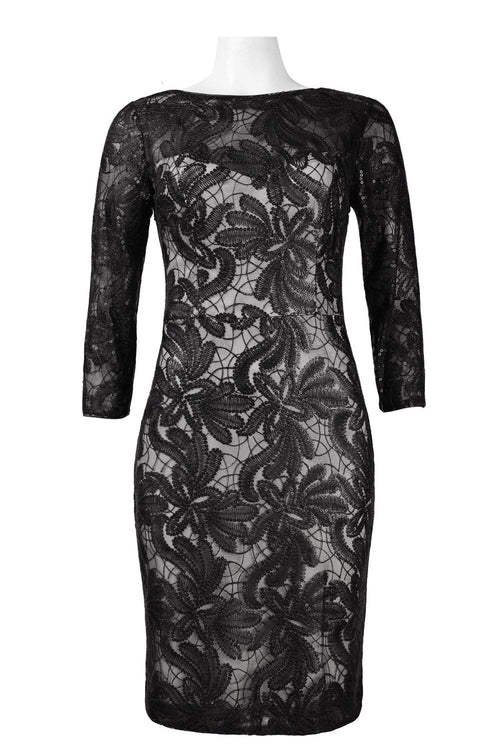 Sue Wong N5443 3/4 Sleeve Sequined Mesh Short Dress