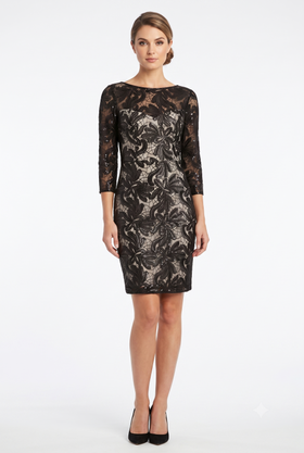 Sue Wong N5443 3/4 Sleeve Sequined Mesh Short Dress