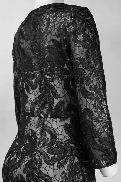 Sue Wong N5443 3/4 Sleeve Sequined Mesh Short Dress