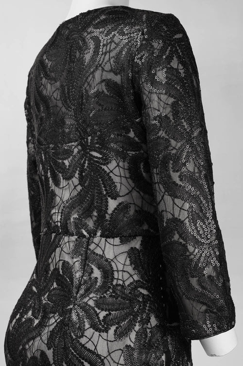 Sue Wong N5443 3/4 Sleeve Sequined Mesh Short Dress