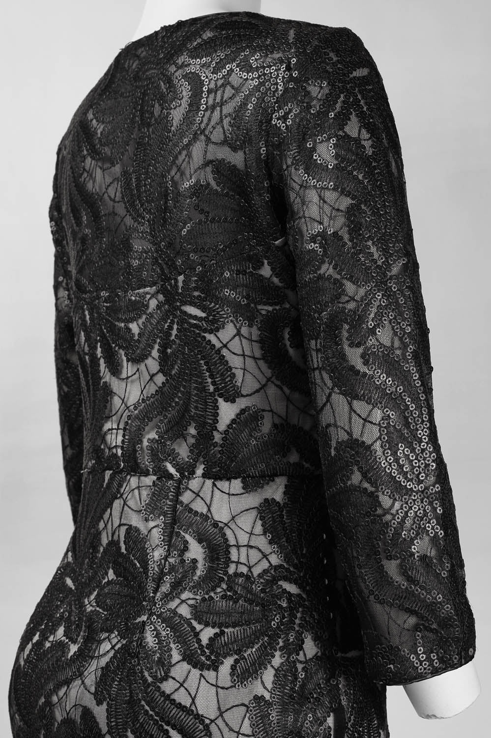 Sue Wong N5443 3/4 Sleeve Sequined Mesh Short Dress