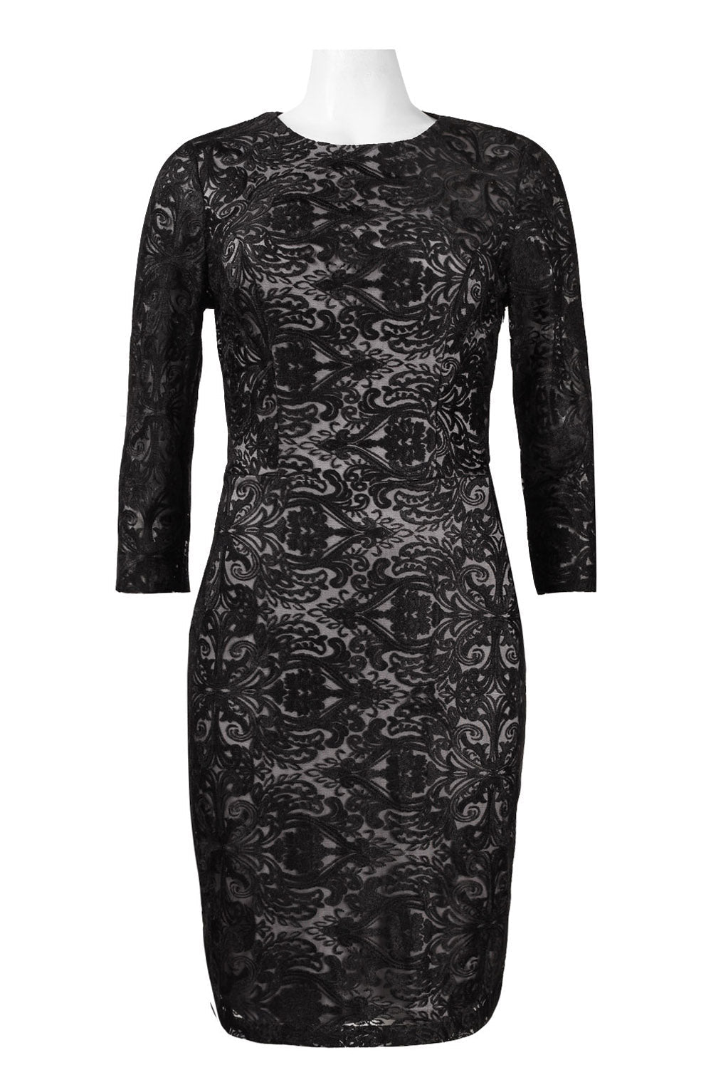 Sue Wong N5551 Ornament Motif 3/4 Sleeve Open-Back Dress