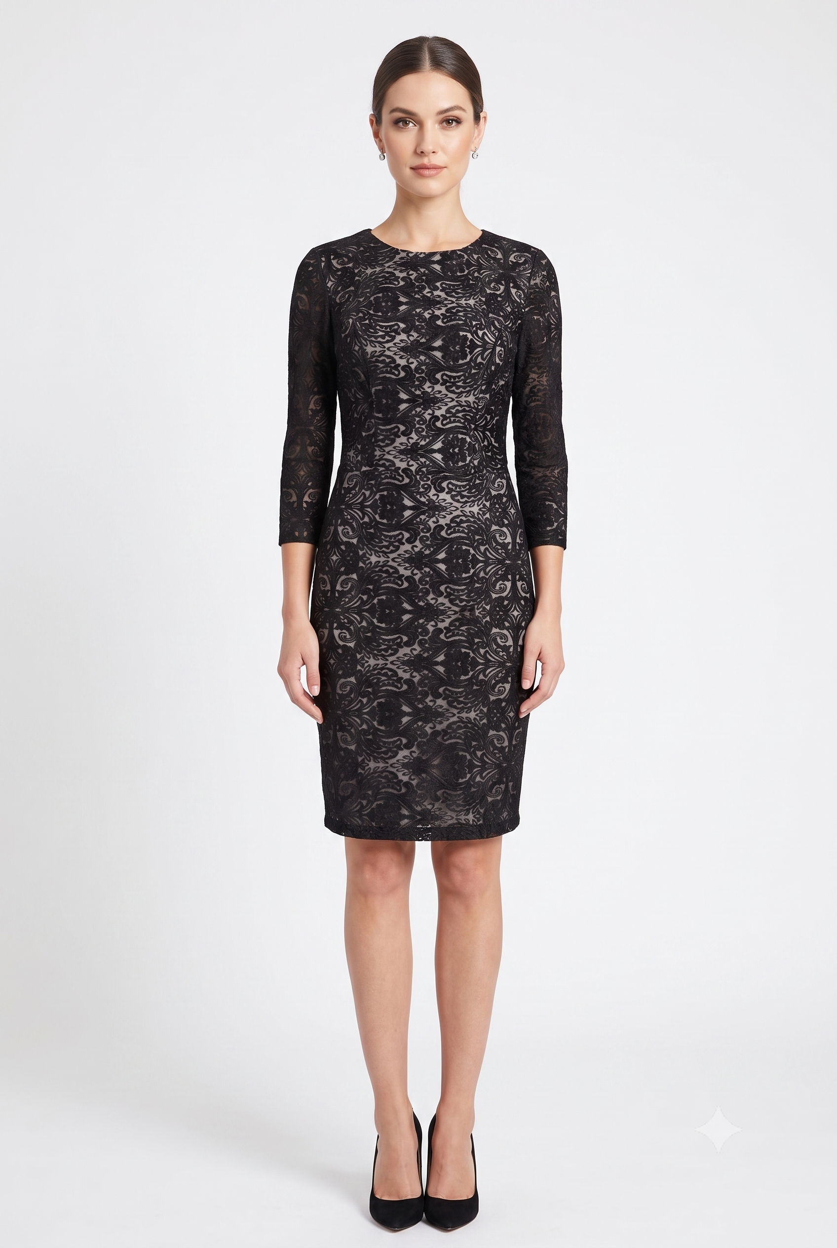 Sue Wong N5551 Ornament Motif 3/4 Sleeve Open-Back Dress