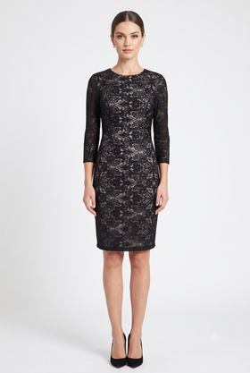 Sue Wong N5551 Ornament Motif 3/4 Sleeve Open-Back Dress