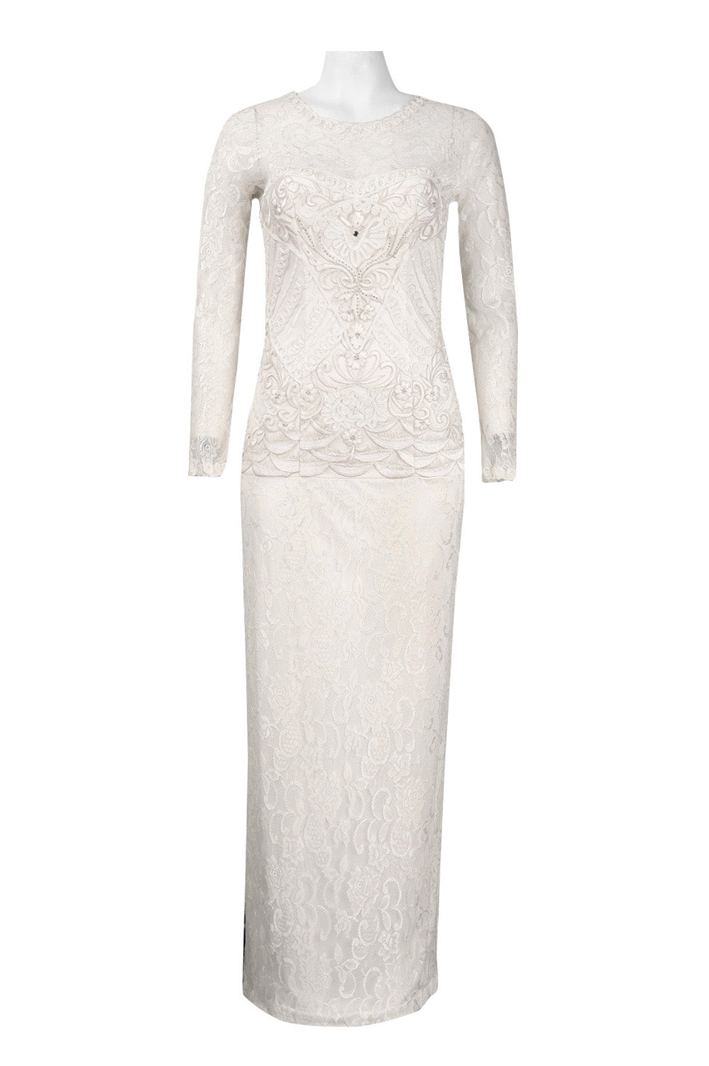 Sue Wong W4134 Long Sleeve Floral Lace Evening Dress