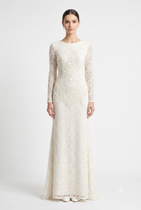 Sue Wong W4134 Long Sleeve Floral Lace Evening Dress