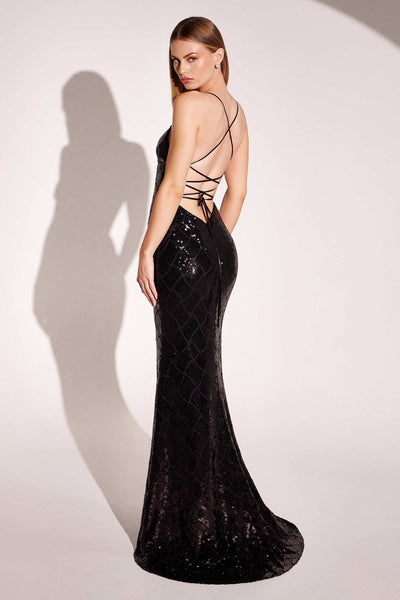 Ladivine Amoris T1001 Black Sequin V-Neck Fitted Gown – XS