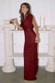 Sequin Fitted Short Sleeve Gown by Amoris T101 in Navy