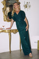 Sequin Fitted Short Sleeve Gown by Amoris T101 in Navy