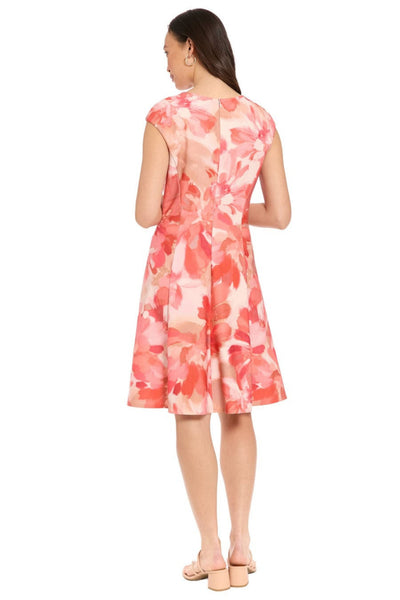 London Times T10249M Floral Fit-and-Flare Cap Sleeve Boat Neck A-Line Dress with Floral Print