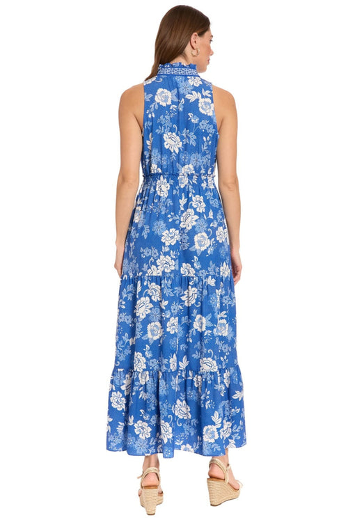 London Times T10390M Floral Sleeveless Tiered Collared A-Line Maxi Dress with Ruffled Detail
