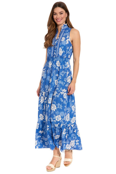 London Times T10390M Floral Sleeveless Tiered Collared A-Line Maxi Dress with Ruffled Detail