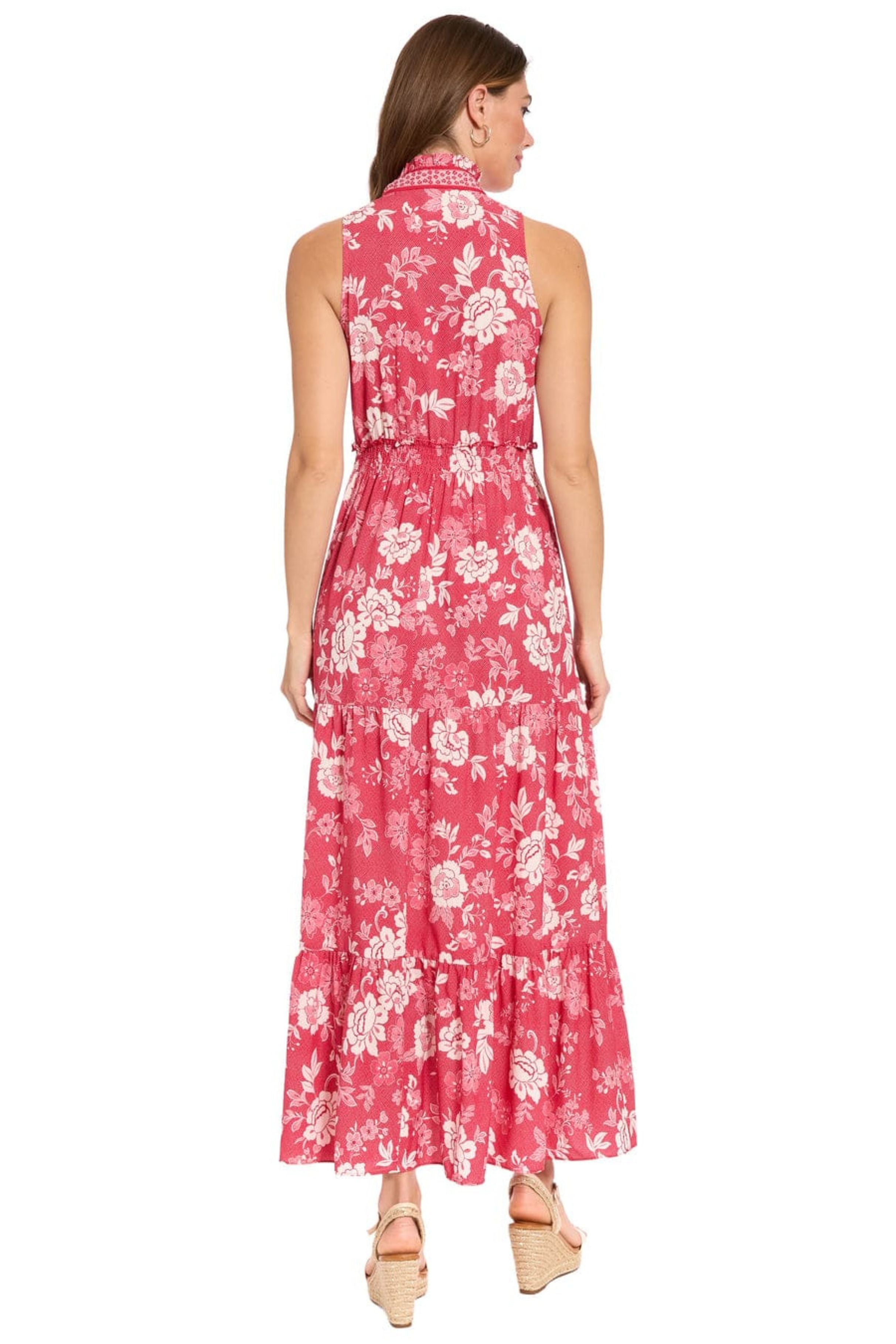 London Times T10390M Floral Sleeveless Tiered Collared A-Line Maxi Dress with Ruffled Detail