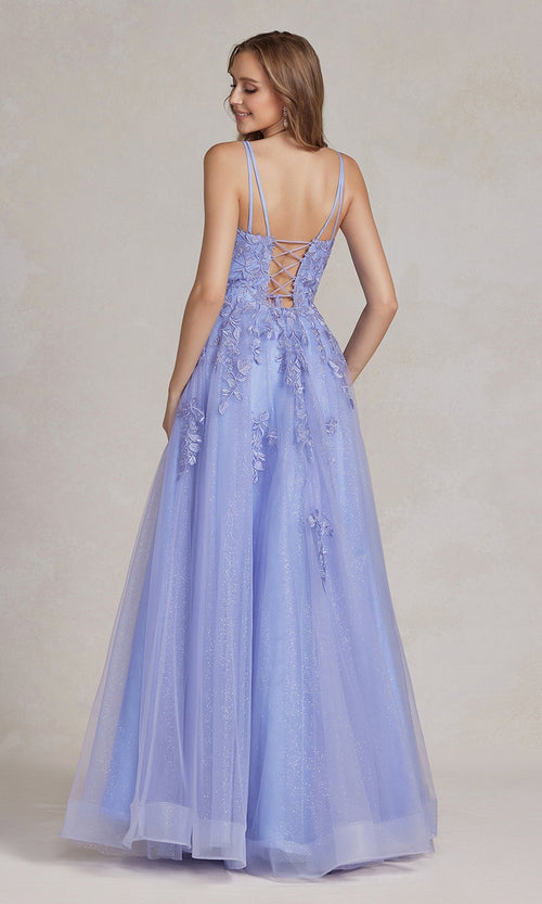 Vestido de fiesta de tul bordado, espalda con corsé, estilo T1136